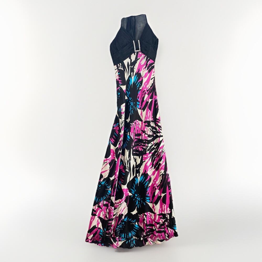 Vintage Cache Y2K 90s Mermaid Fairy Floral Beaded Maxi Dress Gown Prom Sz 2